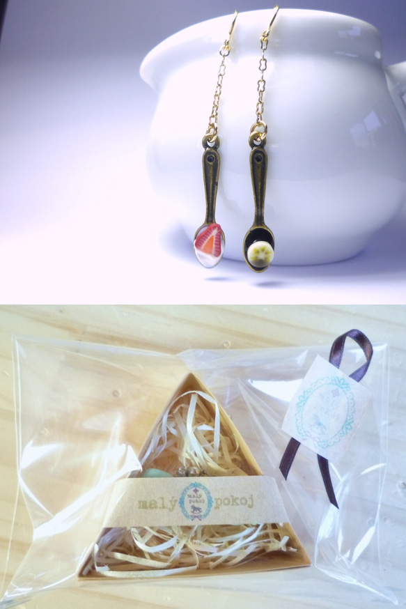 2 flavors Spoon Dangle  Earrings. 3枚目の画像