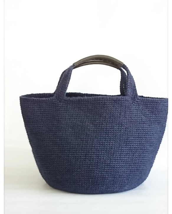 【Sale☆】¥5,000→¥4500 麻ひもで編んだマルシェバッグ(navy) 1枚目の画像