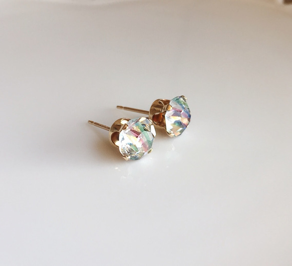 ≪14kgf≫vintage  swarovski アイリス 7.5mm 一粒ピアス 2枚目の画像