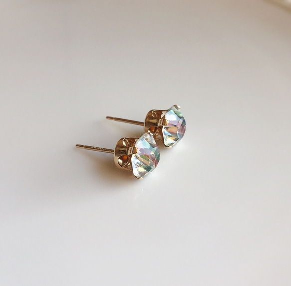 ≪14kgf≫vintage  swarovski アイリス 7.5mm 一粒ピアス 3枚目の画像