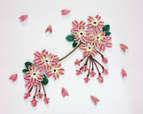 ペーパークイリング・アート色紙「桜」 その他アート Hand Made SANO