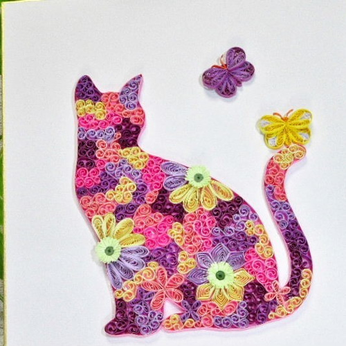 ペーパークイリング・アート色紙「ピンク猫」 その他インテリア雑貨