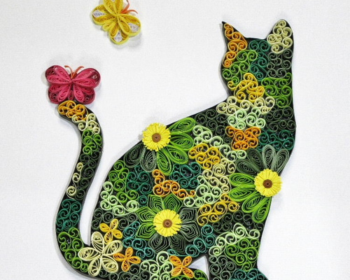 ペーパークイリング・アート色紙「猫」【受注製作】 その他