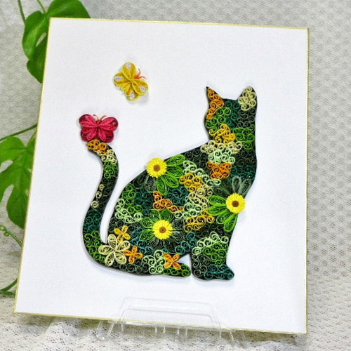 【未使用品】 ペーパークイリング・アート色紙「猫」【受注製作】 その他 イラスト