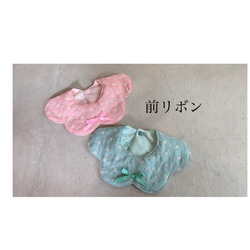 綿レースの花びらスタイ　mint and pink 3枚目の画像