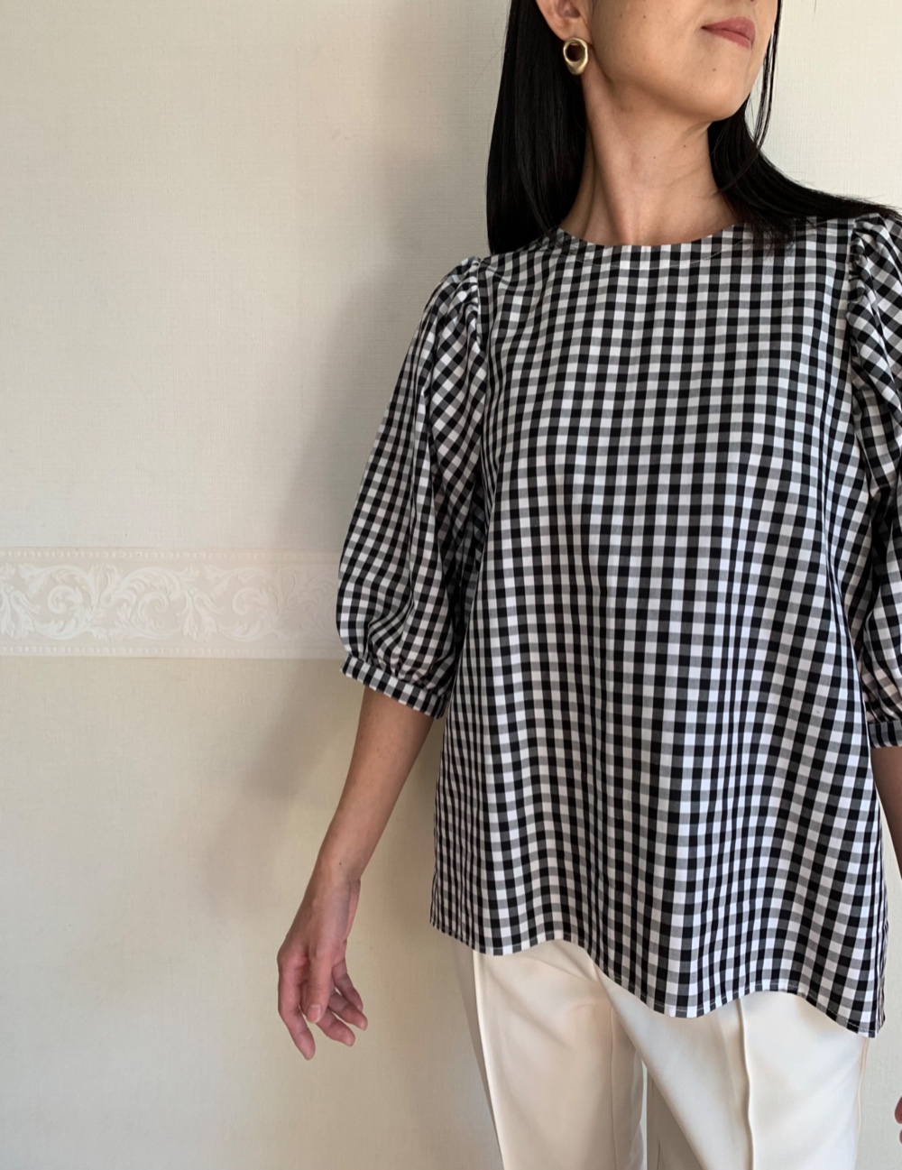 正規店仕入れの ✳︎sale✳︎パフスリーブブラウス＊ギンガムチェック＊Mサイズ トップス