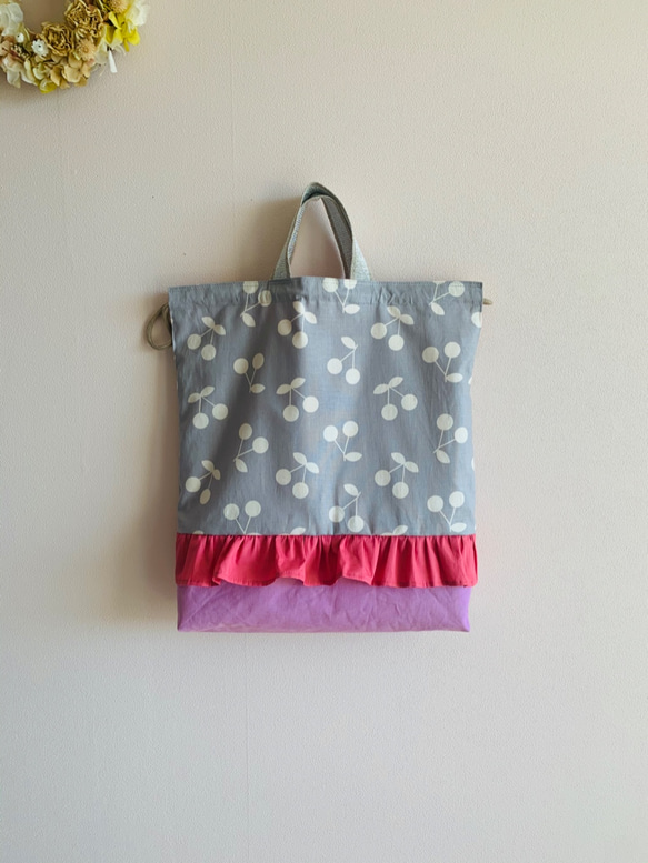 ピンク グレー 体操着袋 お着替え袋 入学 入園 入園・入学のご準備＊