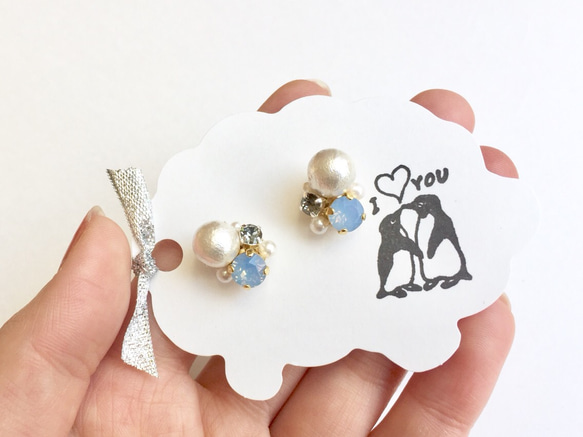 Ear jewel ＊ blue opal×black dia 3枚目の画像