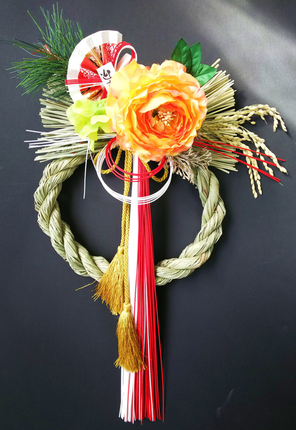 お正月しめ縄 大輪椿 白菊 しめ縄・しめ飾り makusaku giftshop