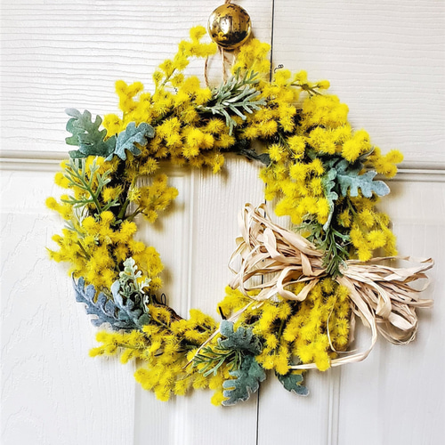 感謝SALE!オーレアミモザとプルモサムのフライングリース　ビオラ ミモザグリーンミックスフルリース | andbloom