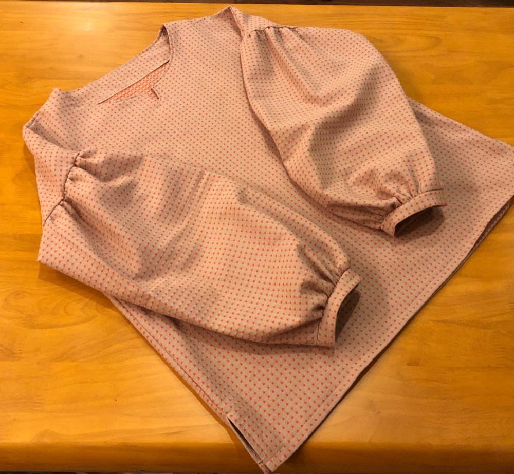 ふんわりバルーン袖ブラウス　ベージュ×オレンジ