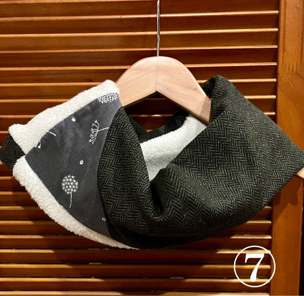 ミナペルホネン ネイビーブラック系パッチ ボリュームスヌード 冬支度