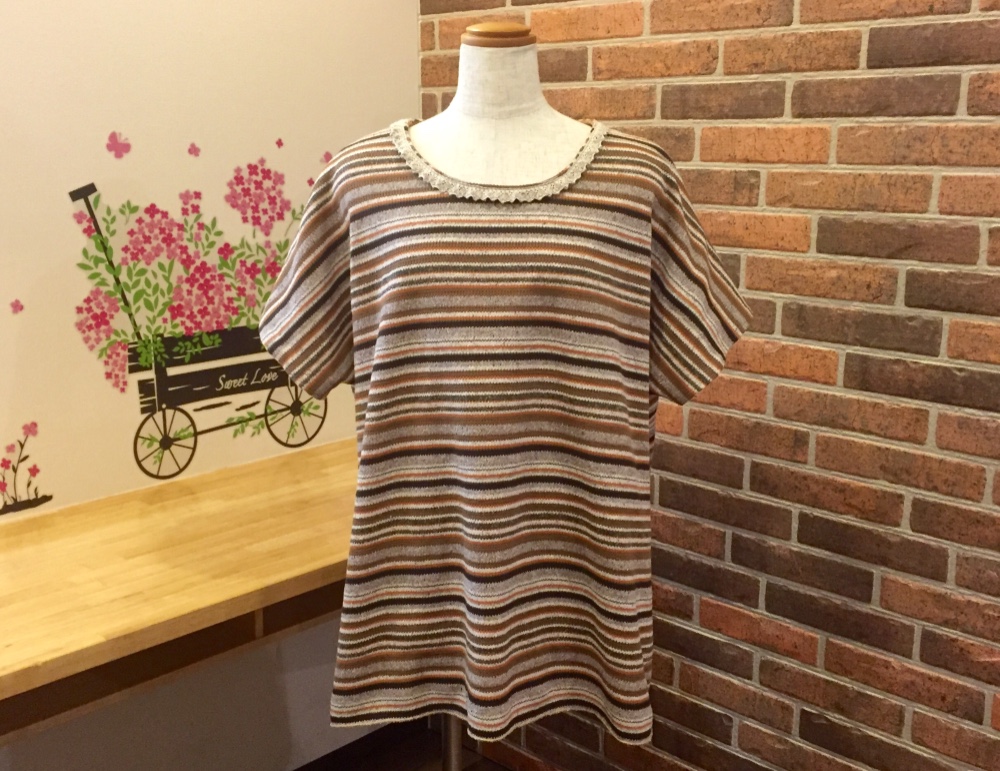 ジャズネップボーダー×トーションレース  ワイドプルオーバー