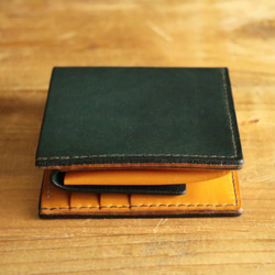 Leather Half Wallet Bluegreen x Yellow 第1張的照片