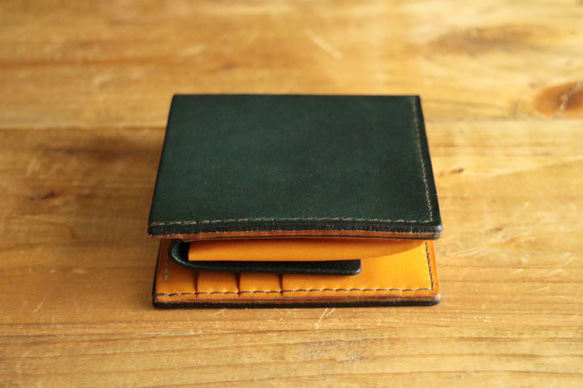 Leather Half Wallet Bluegreen x Yellow 第1張的照片