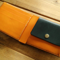 Leather Half Wallet Bluegreen x Yellow 第4張的照片