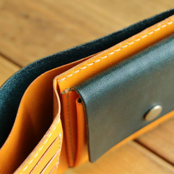 Leather Half Wallet Bluegreen x Yellow 第5張的照片