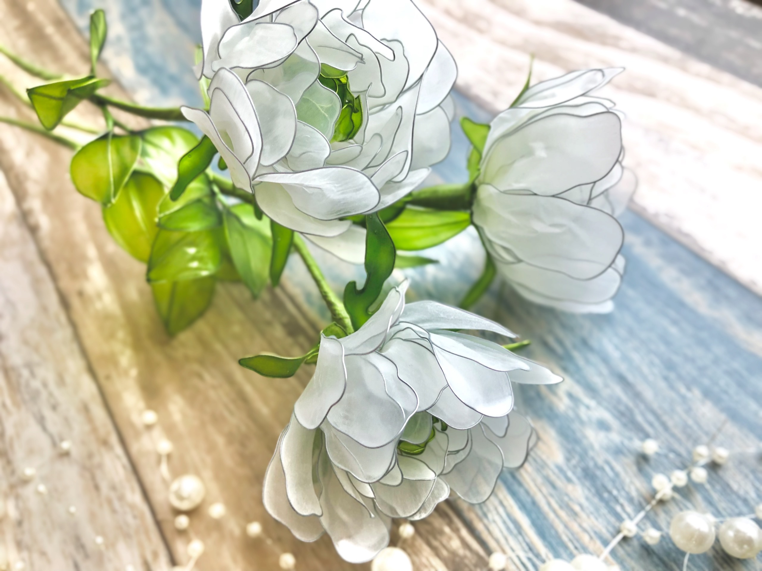 シャーベット色のカップローズ　ホワイト　ディップアート