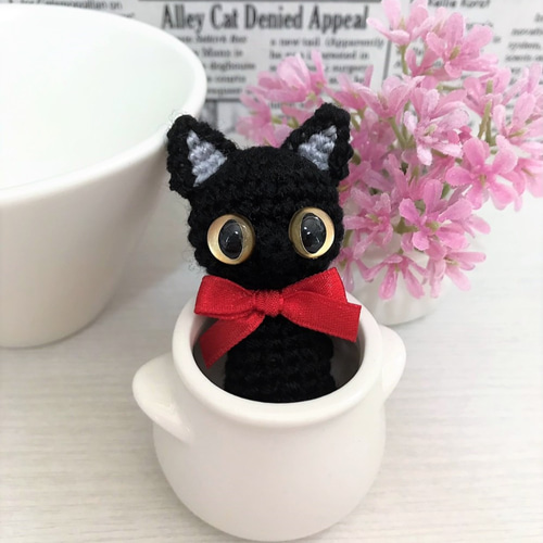 選べる☆赤リボンの黒猫あみぐるみ☆受注製作品 あみぐるみ くろねこ
