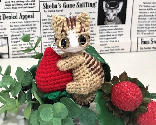 いちごと茶トラ猫あみぐるみ♡キーホルダー・ストラップ・ボール