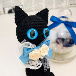 ファンシー♡ぺったんこ黒猫あみぐるみ＊キーホルダー☆受注製作品 5枚目の画像