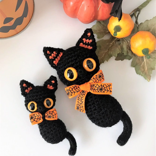 ハロウィンぺったんこ☆黒猫のセット♪あみぐるみ♡キーホルダー