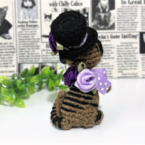 薔薇シルクハットのキジトラ猫＊あみぐるみ♡キーホルダー・ストラップ