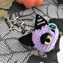 ハロウィンツギハギ猫キーホルダーあみぐるみ☆パープル☆受注製
