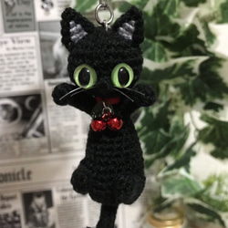 のび～な黒猫あみぐるみ♡キーホルダー・ストラップ・ボールチェーン☆受注製作品 4枚目の画像