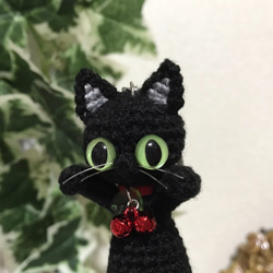 のび～な黒猫あみぐるみ♡キーホルダー・ストラップ・ボールチェーン☆受注製作品 6枚目の画像