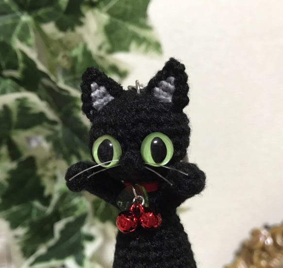 のび～な黒猫あみぐるみ♡キーホルダー・ストラップ・ボールチェーン☆受注製作品 6枚目の画像