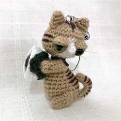 おばけハロウィンのネコちゃん チャーム あみぐるみ グレー猫