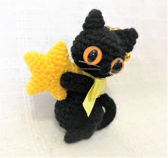 黒猫＊★お星さま☆あみぐるみ♡キーホルダー・ストラップ・ボールチェーン☆受注製作品 3枚目の画像