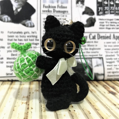 黒猫＊メロン☆あみぐるみ♡キーホルダー・ストラップ・ボール
