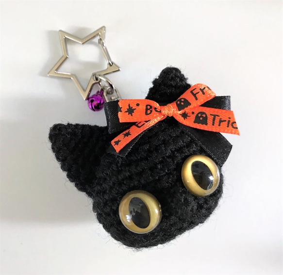 黒猫＊ハロウィン★あみぐるみキーホルダー☆受注製作品 1枚目の画像