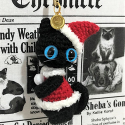 サンタコートの黒猫＊クリスマス★あみぐるみストラップ☆受注製作品 2枚目の画像
