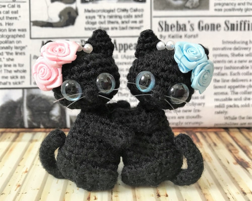 新しい季節 薔薇黒猫ちゃん♡ペア*編みぐるみ あみぐるみ くろねこROOM 通販 オーナメント・オブジェ