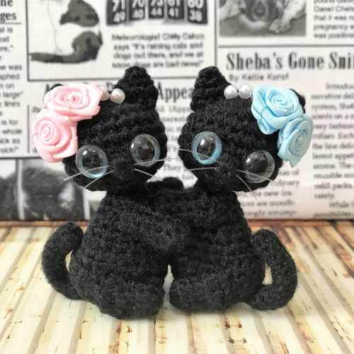 薔薇黒猫ちゃん♡ペア*編みぐるみ あみぐるみ くろねこROOM 通販