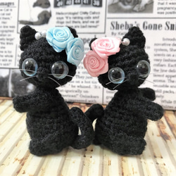 薔薇黒猫ちゃん♡ペア*編みぐるみ 4枚目の画像