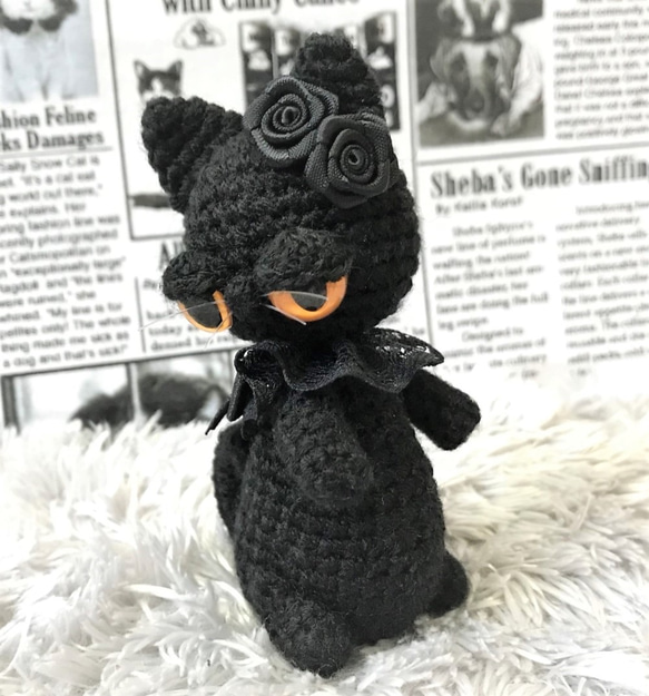 手乗りサイズ☆やさぐれ黒猫★あみぐるみ☆受注製作品 3枚目の画像