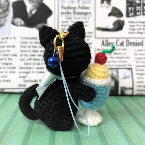 黒猫のクリームソーダ☆あみぐるみ♡キーホルダー・ストラップ