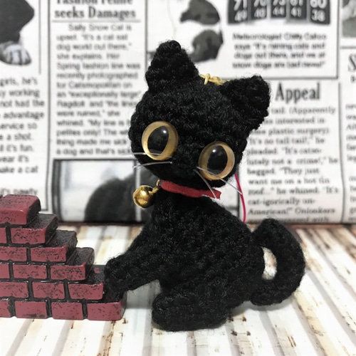 黒猫ストラップ*あみぐるみ♡キーホルダー・ストラップ・ボール 黒猫ストラップ*あみぐるみ♡キーホルダー・ストラップ・ボール