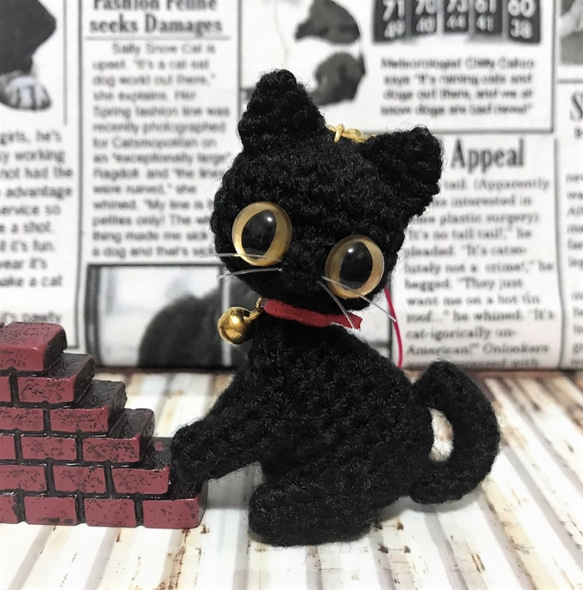 黒猫ストラップ*あみぐるみ♡キーホルダー・ストラップ・ボールチェーン☆☆受注製作品 1枚目の画像