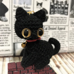 黒猫ストラップ*あみぐるみ♡キーホルダー・ストラップ・ボールチェーン☆☆受注製作品 2枚目の画像