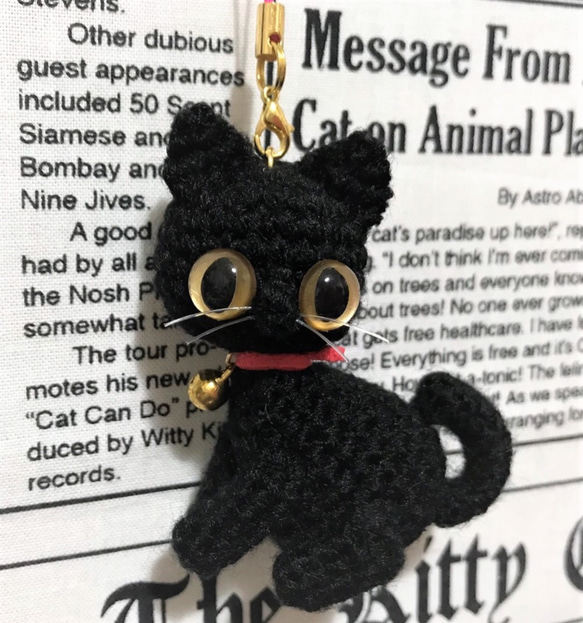 黒猫ストラップ*あみぐるみ♡キーホルダー・ストラップ・ボールチェーン☆☆受注製作品 4枚目の画像