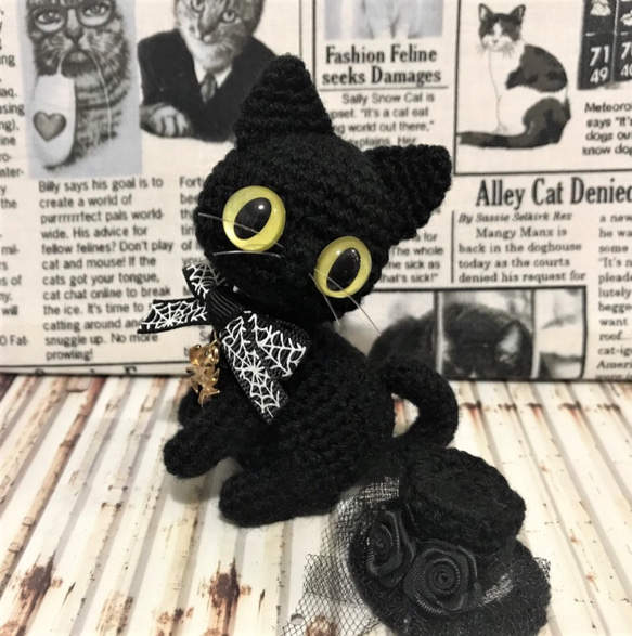 ハロウィン黒猫＊手乗りサイズ★あみぐるみ☆受注製作品 3枚目の画像