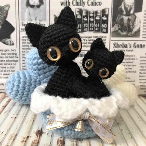 送料無料】クリスマス☆黒猫セット♪あみぐるみ☆受注製作品