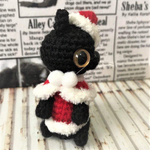 サンタ衣装の黒猫＊クリスマス☆あみぐるみ♡キーホルダー・ストラップ