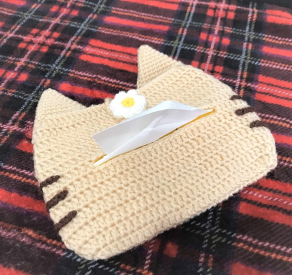 【送料無料】手編み猫のポケット*ティッシュケース☆受注製作品 4枚目の画像