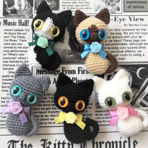 選べる♪ぺったんこ猫あみぐるみ♡キーホルダー・ストラップ・ボール